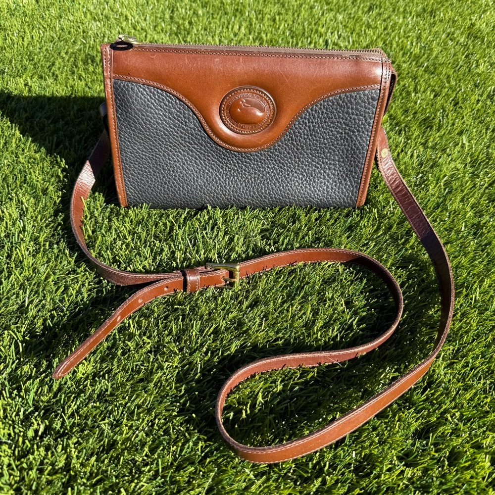 Vintage Dooney & Bourke Black and Brown Leather Crossbody Bag Purse